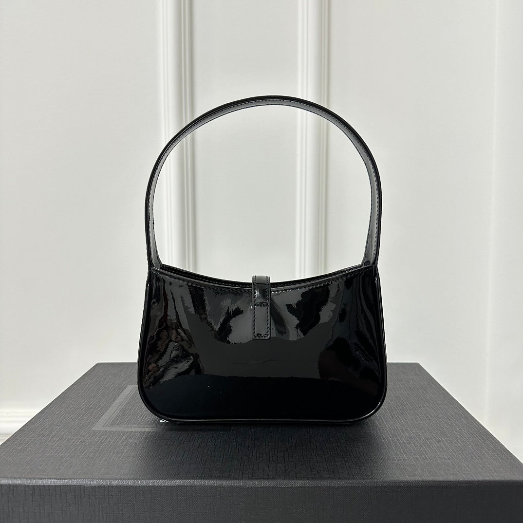 SAINT LAURENT MINI 19 BLACK GLOSSY CALFSKIN HOBO