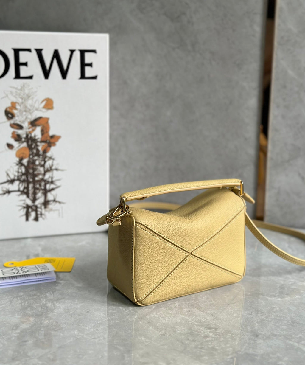 LOEWE LOE MINI 18 PUZZLE BAG IN YELLOW CREAM CALFSKIN