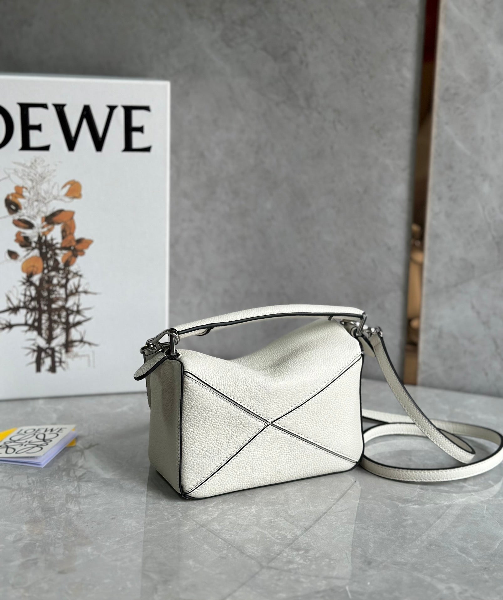 LOEWE LOE MINI 18 PUZZLE BAG IN WHITE CALFSKIN