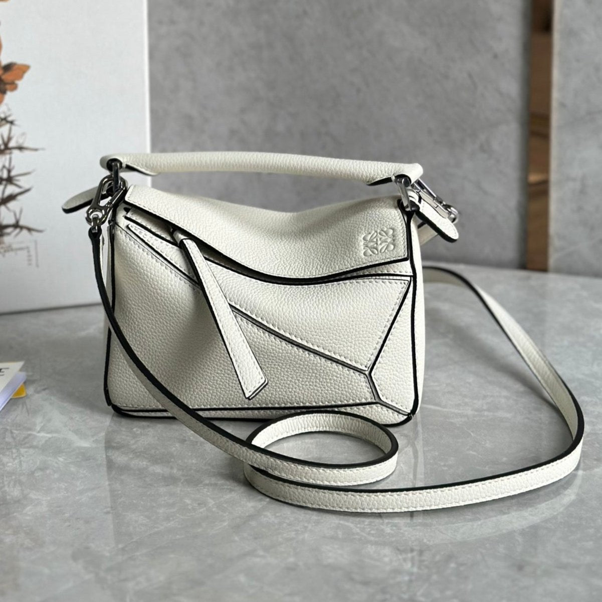 LOEWE LOE MINI 18 PUZZLE BAG IN WHITE CALFSKIN