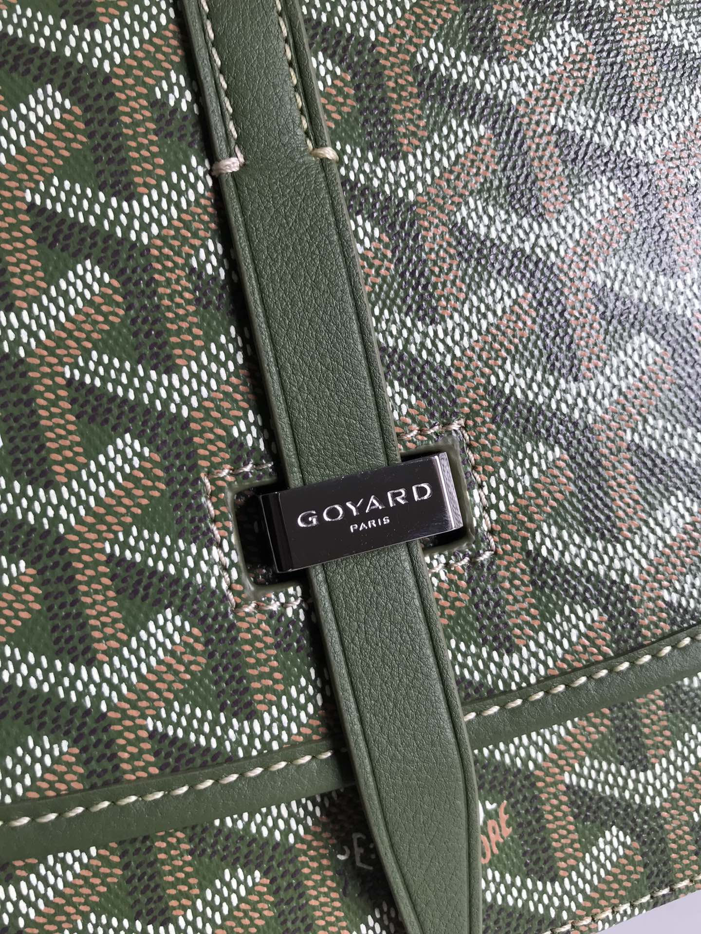 GOYARD BELVEDERE MM BAG 21 IN GREEN GOYARDINE CANVAS AND CALFSKIN
