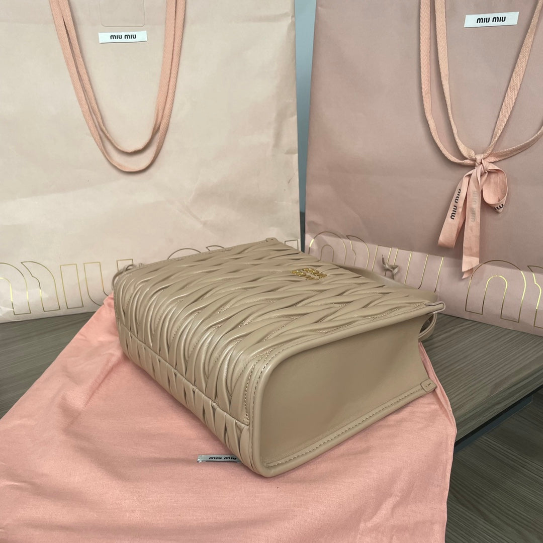 MIU MIU MATELASSÉ TOTE BAG 24 IN BEIGE LAMBSKIN