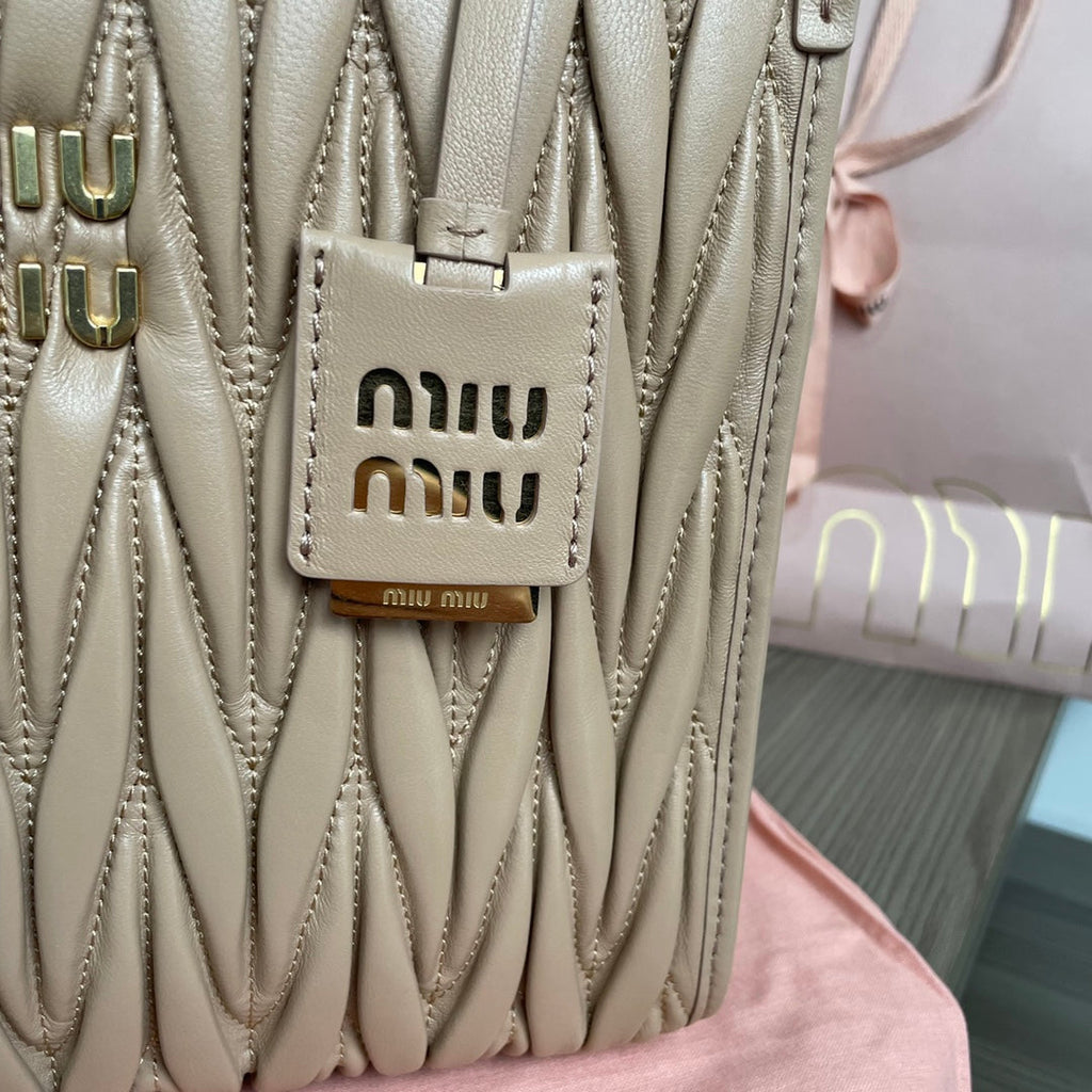 MIU MIU MATELASSÉ TOTE BAG 24 IN BEIGE LAMBSKIN