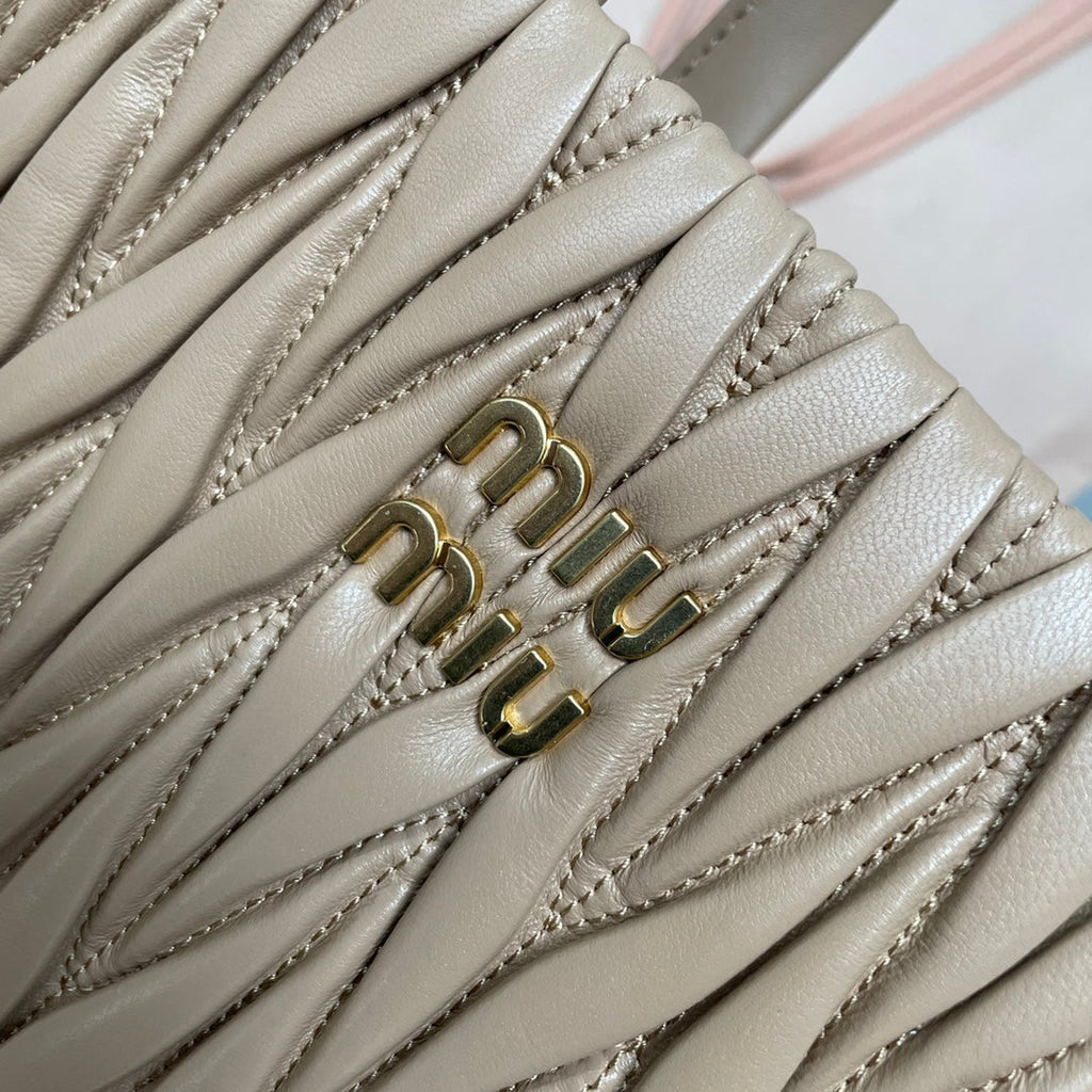 MIU MIU MATELASSÉ TOTE BAG 24 IN BEIGE LAMBSKIN