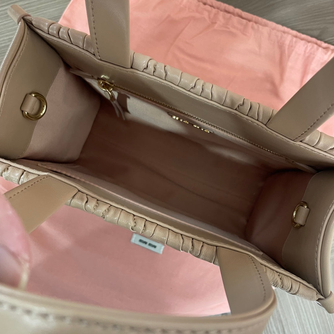 MIU MIU MATELASSÉ TOTE BAG 24 IN BEIGE LAMBSKIN