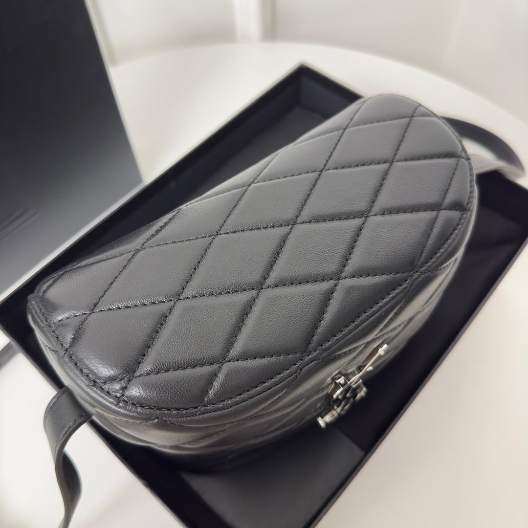 SAINT LAURENT JUNE 19 BLACK QUILTED LAMBSKIN WITH SILVER LOGO BOX BAG