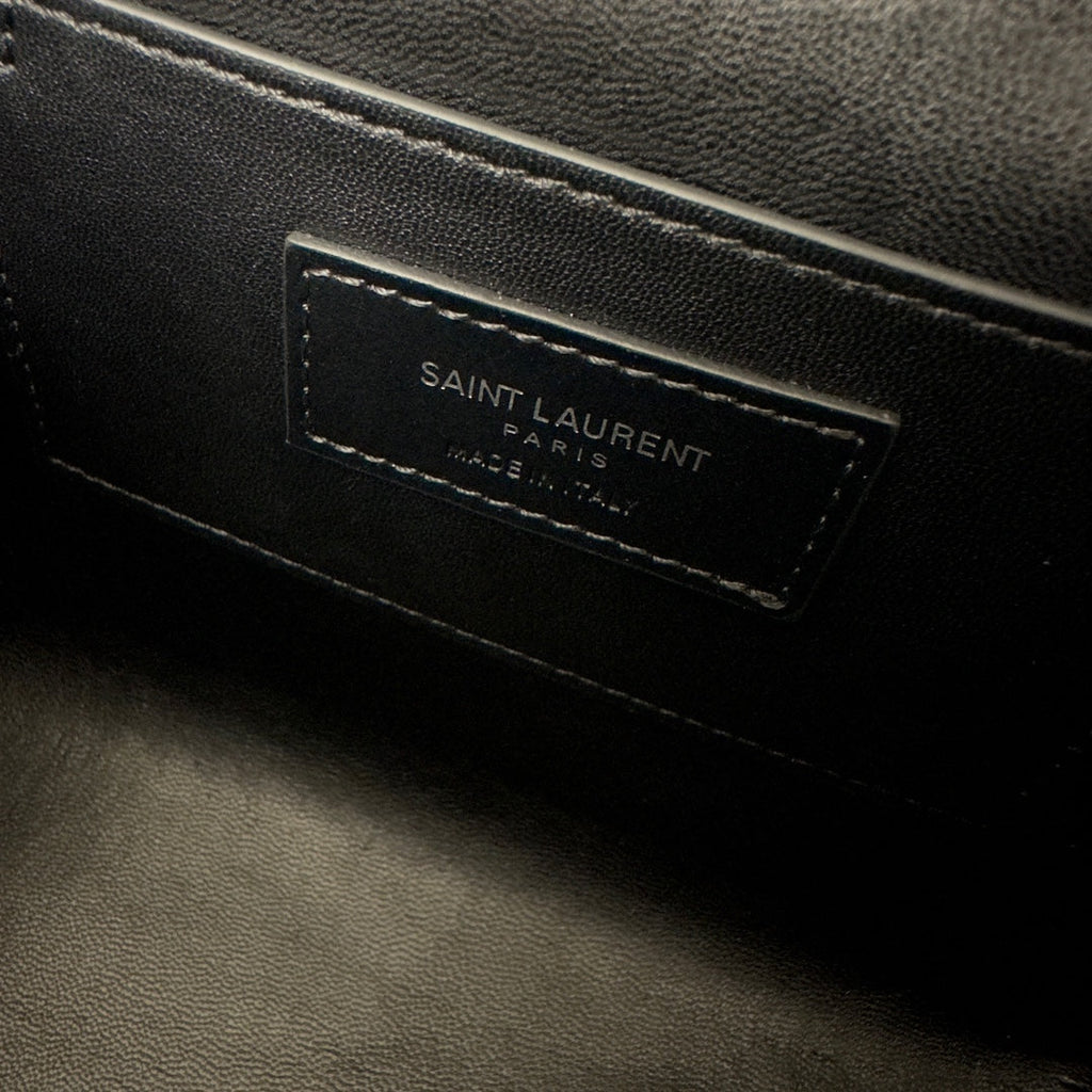 SAINT LAURENT JUNE 19 BLACK QUILTED LAMBSKIN WITH SILVER LOGO BOX BAG