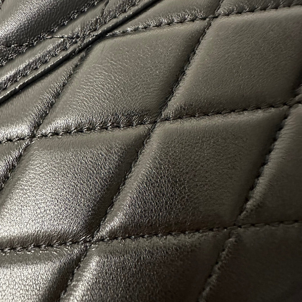 SAINT LAURENT JUNE 19 BLACK QUILTED LAMBSKIN WITH SILVER LOGO BOX BAG