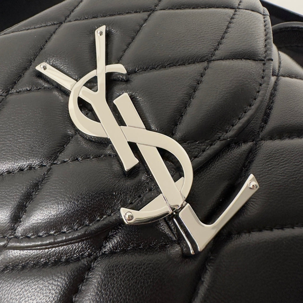 SAINT LAURENT JUNE 19 BLACK QUILTED LAMBSKIN WITH SILVER LOGO BOX BAG