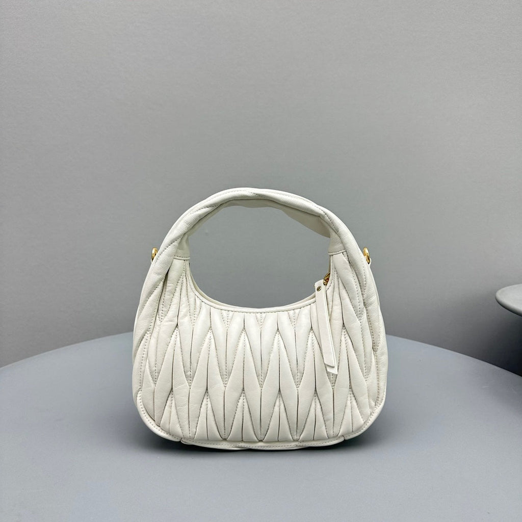MIU MIU MINI HOBO 20 BAG IN WHITE SHEEPSKIN