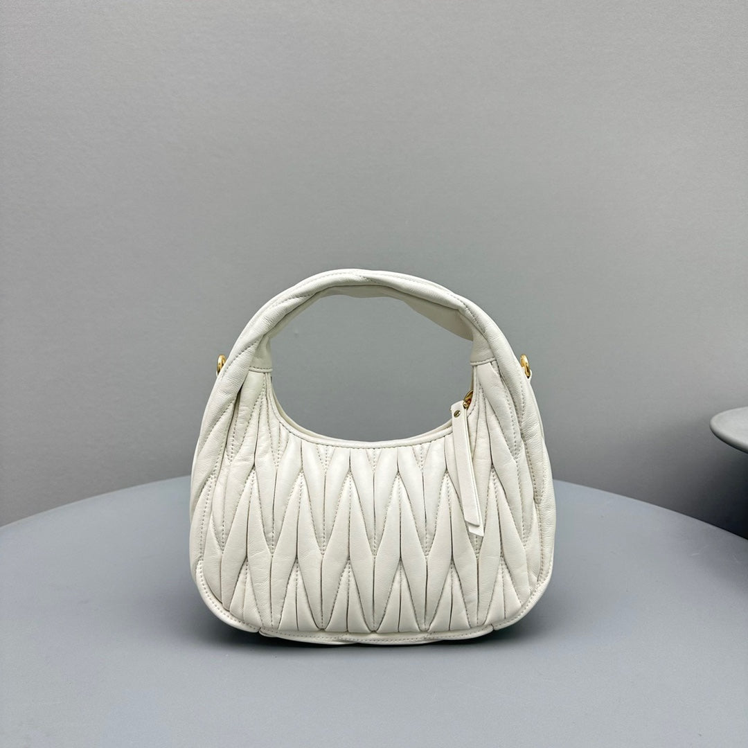 MIU MIU MINI HOBO 20 BAG IN WHITE SHEEPSKIN