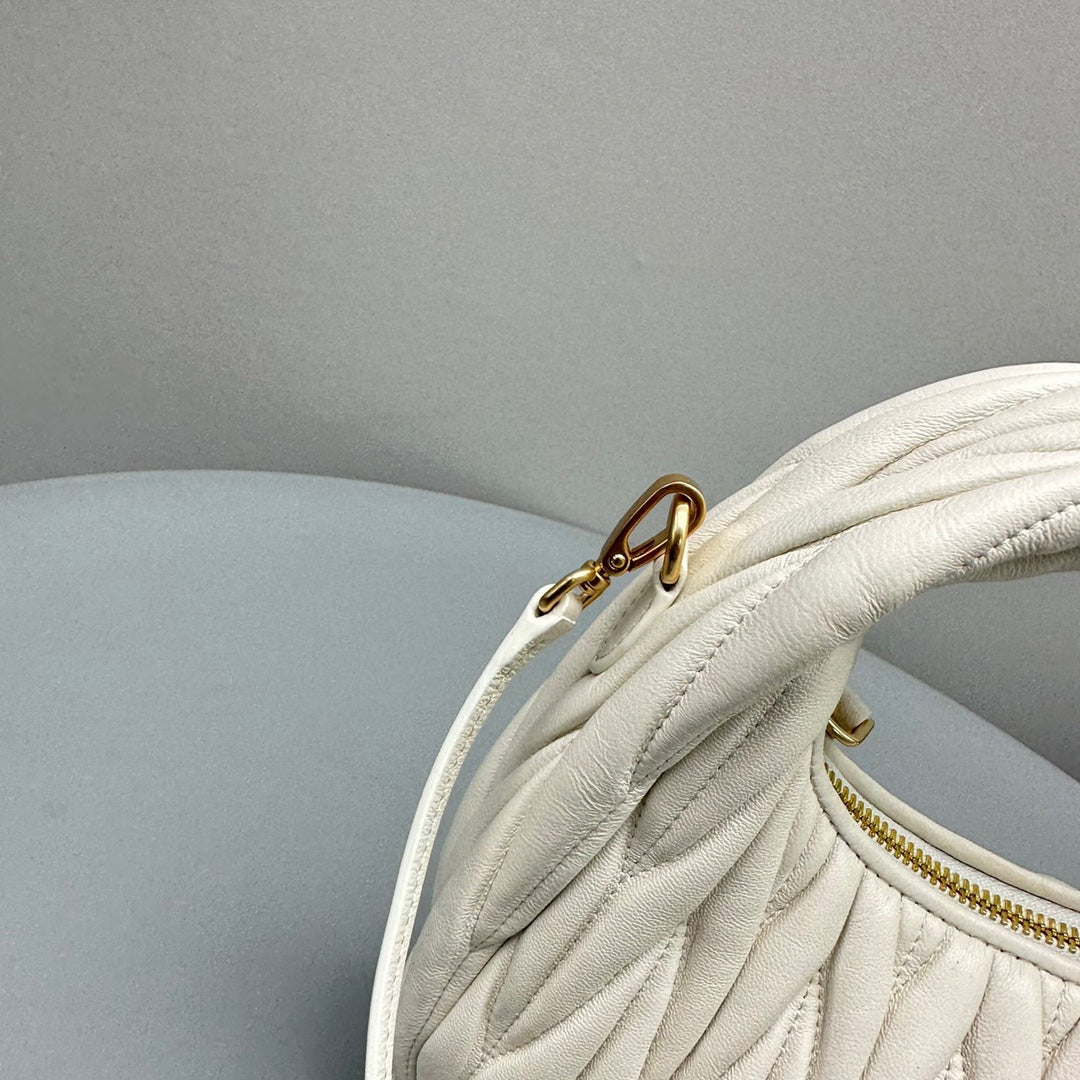 MIU MIU MINI HOBO 20 BAG IN WHITE SHEEPSKIN