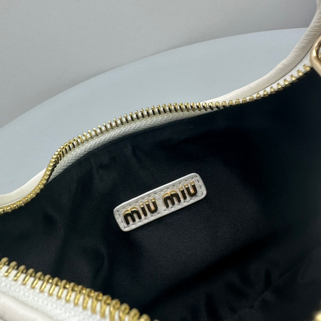 MIU MIU MINI HOBO 20 BAG IN WHITE SHEEPSKIN