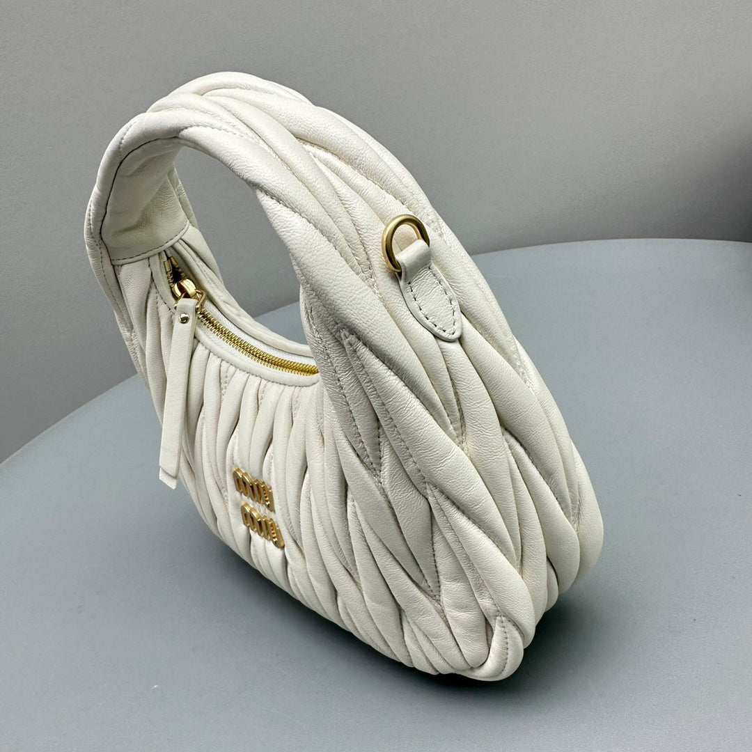 MIU MIU MINI HOBO 20 BAG IN WHITE SHEEPSKIN