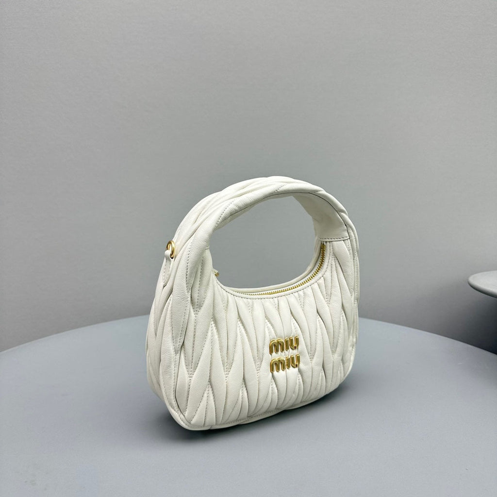 MIU MIU MINI HOBO 20 BAG IN WHITE SHEEPSKIN