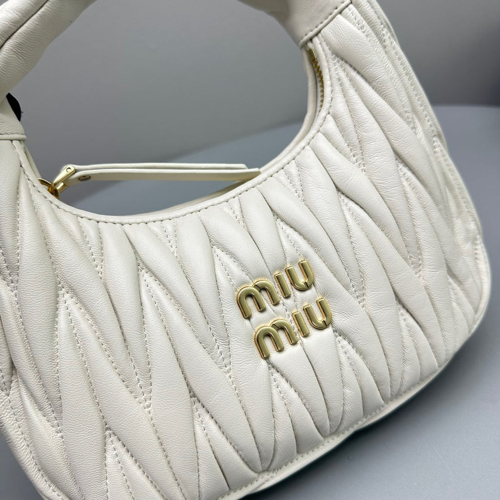 MIU MIU MINI HOBO 20 BAG IN WHITE SHEEPSKIN