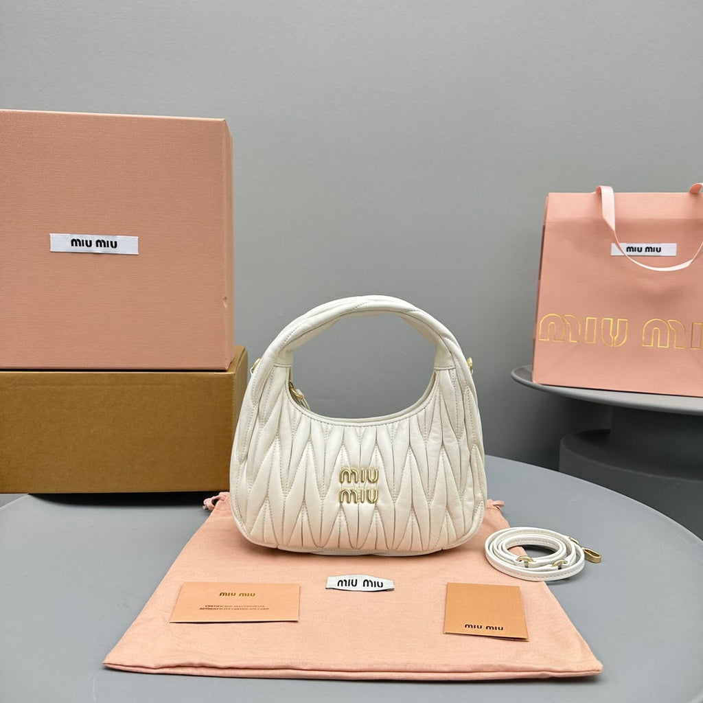 MIU MIU MINI HOBO 20 BAG IN WHITE SHEEPSKIN