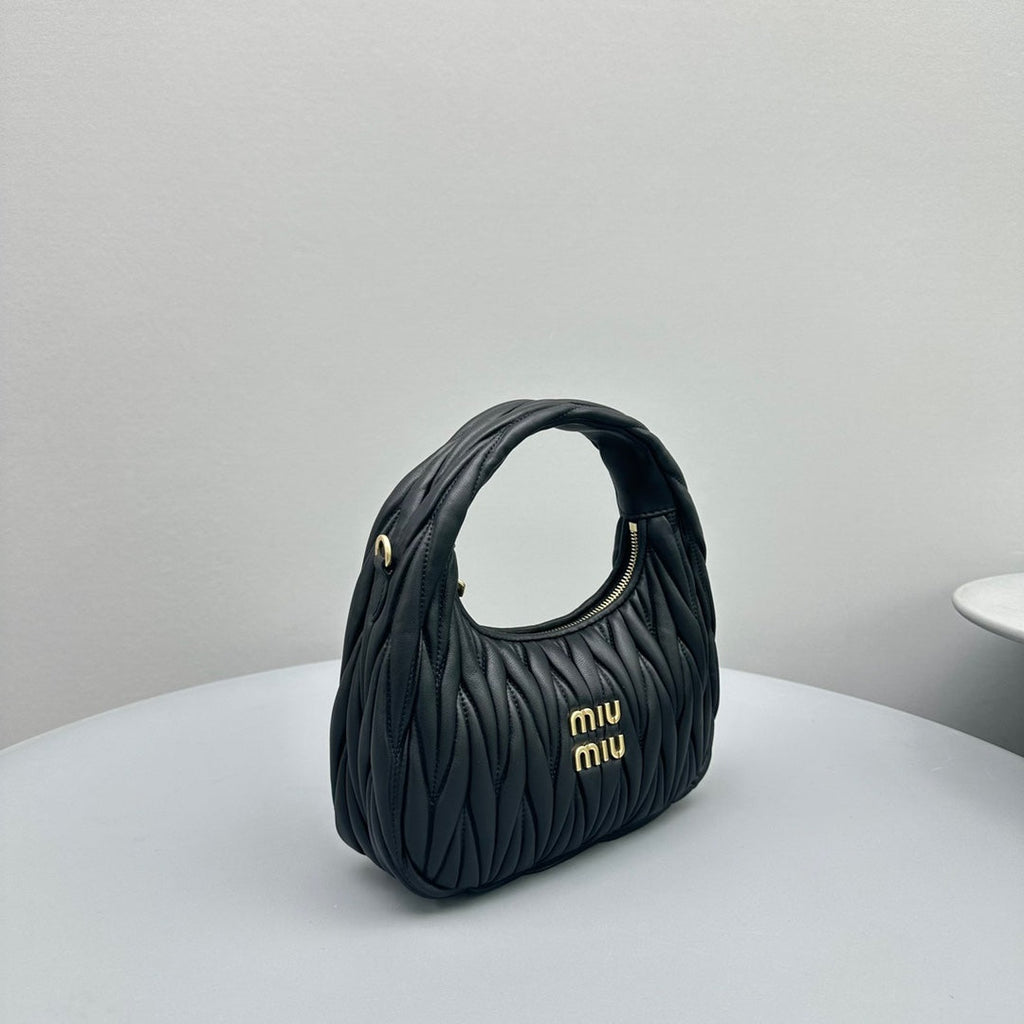 MIU MIU MINI HOBO 20 BAG IN BLACK SHEEPSKIN