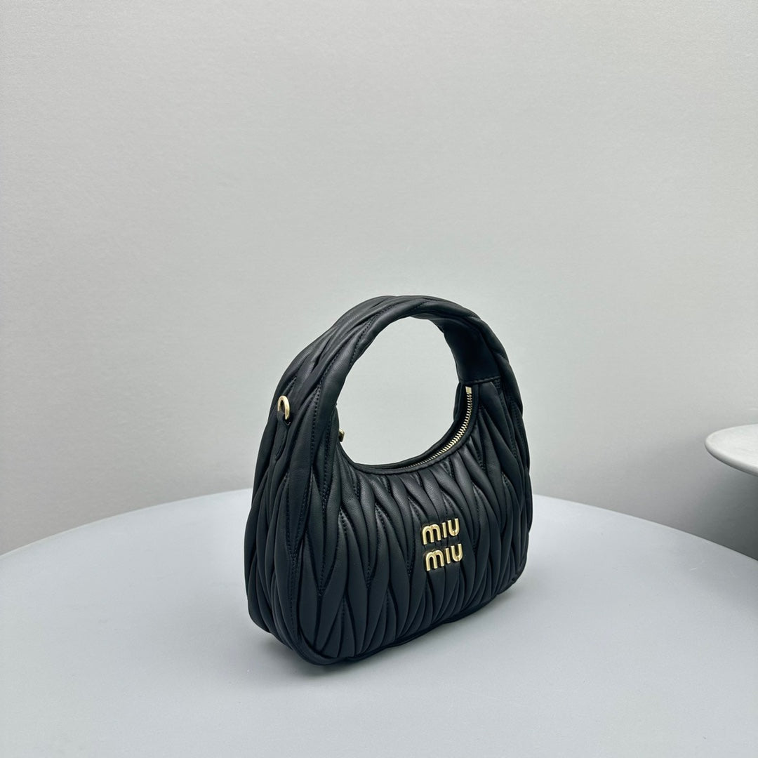 MIU MIU MINI HOBO 20 BAG IN BLACK SHEEPSKIN