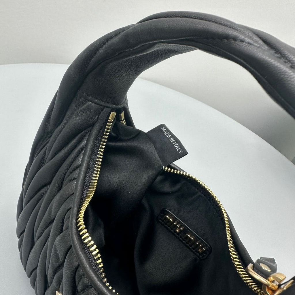 MIU MIU MINI HOBO 20 BAG IN BLACK SHEEPSKIN
