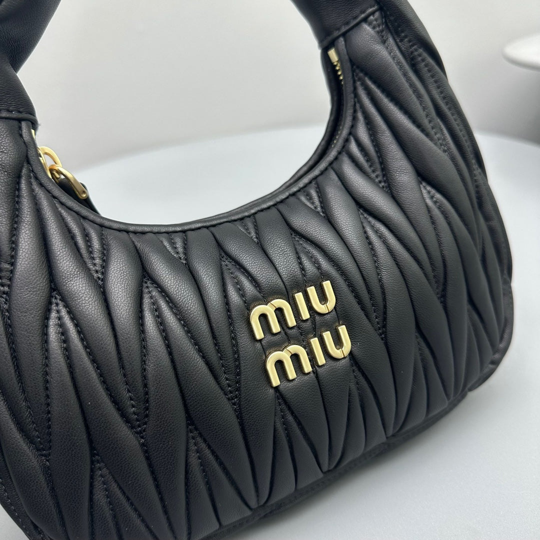 MIU MIU MINI HOBO 20 BAG IN BLACK SHEEPSKIN