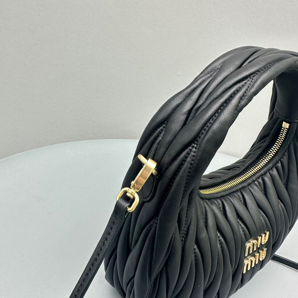 MIU MIU MINI HOBO 20 BAG IN BLACK SHEEPSKIN