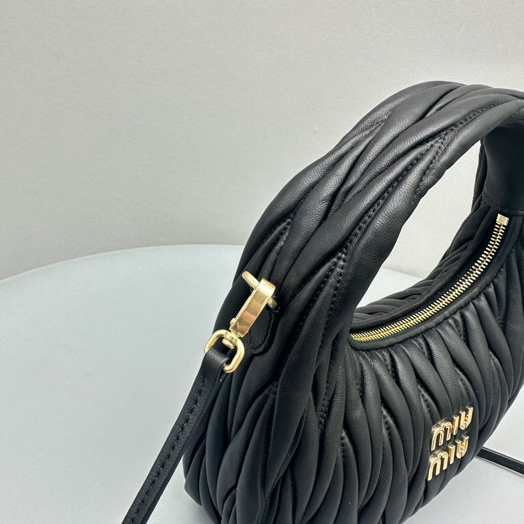 MIU MIU MINI HOBO 20 BAG IN BLACK SHEEPSKIN