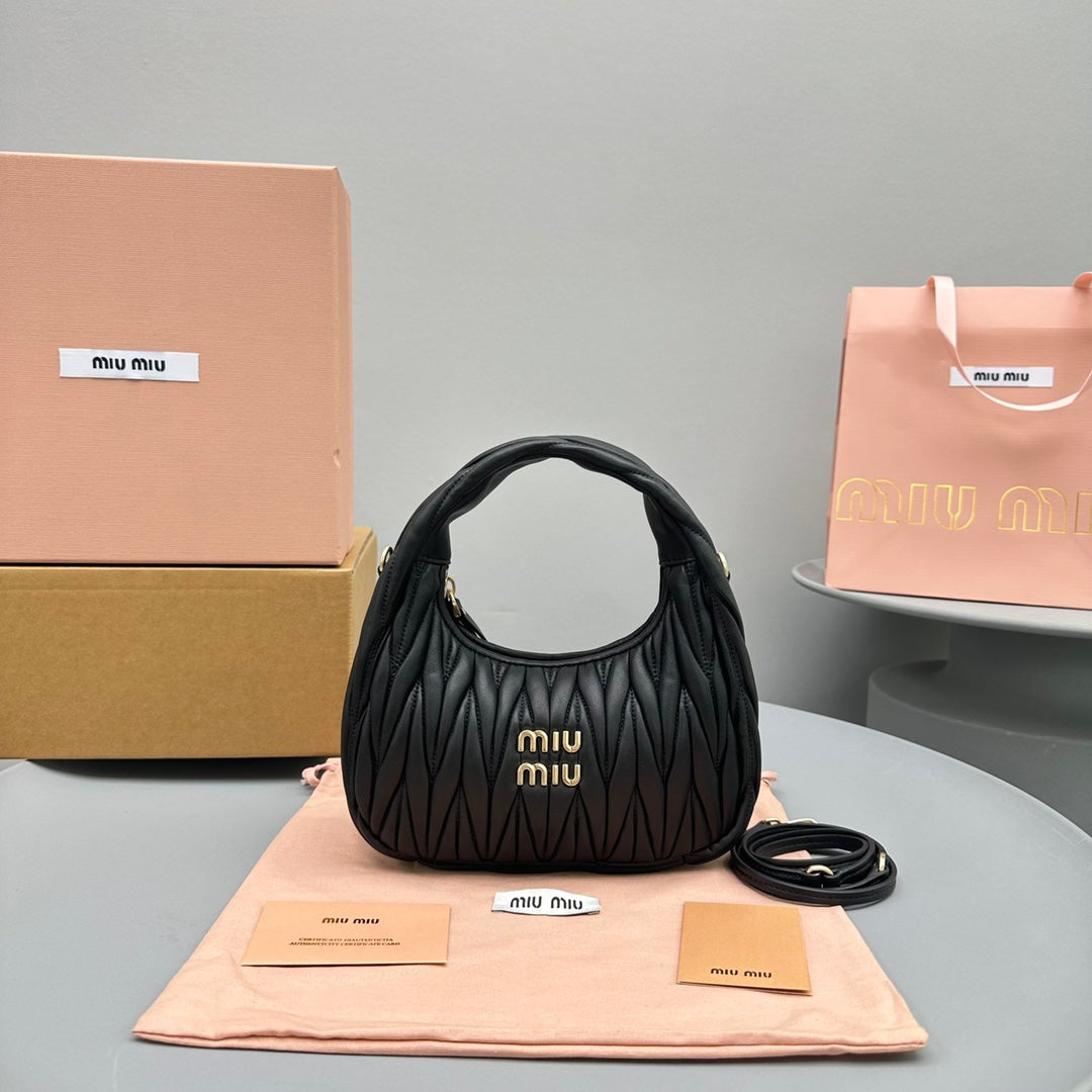 MIU MIU MINI HOBO 20 BAG IN BLACK SHEEPSKIN