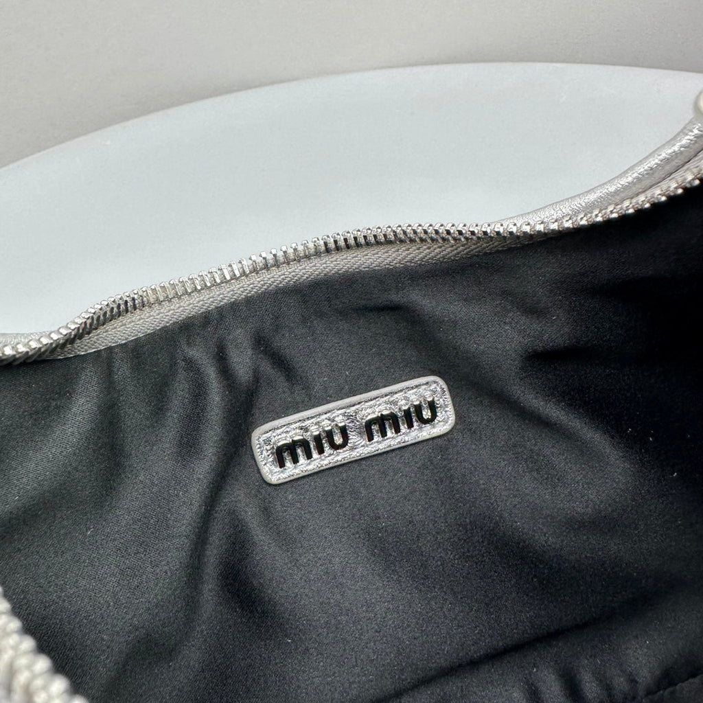 MIU MIU MINI HOBO 20 BAG IN SILVER SHEEPSKIN