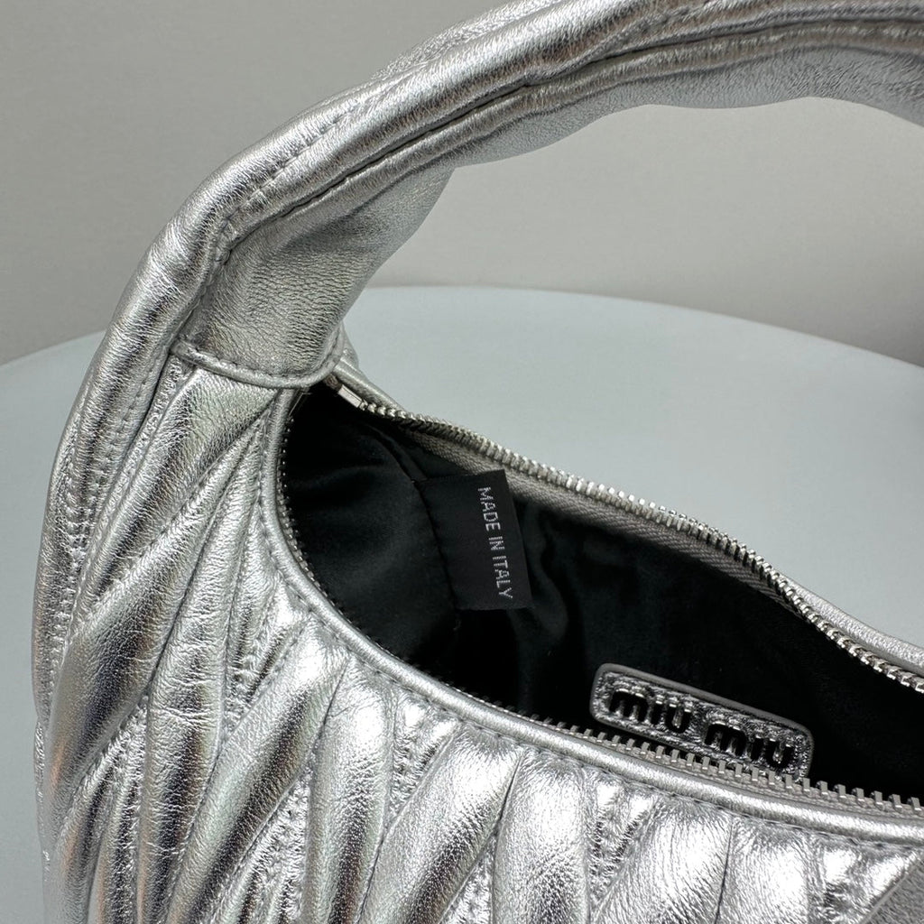 MIU MIU MINI HOBO 20 BAG IN SILVER SHEEPSKIN