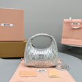 MIU MIU MINI HOBO 20 BAG IN SILVER SHEEPSKIN
