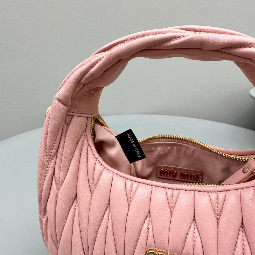 MIU MIU MINI HOBO 20 BAG IN LIGHT PINK SHEEPSKIN