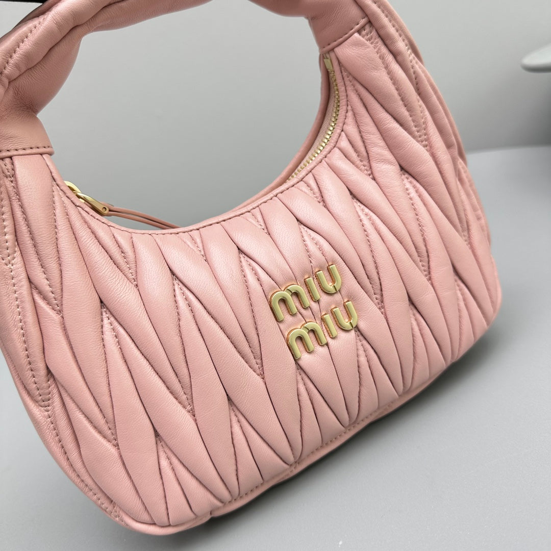 MIU MIU MINI HOBO 20 BAG IN LIGHT PINK SHEEPSKIN