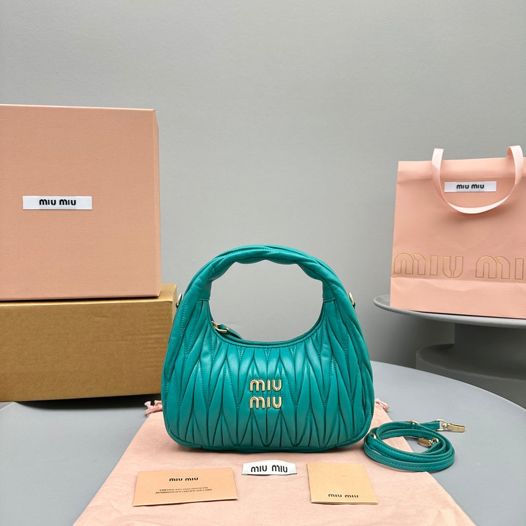 MIU MIU MINI HOBO 20 BAG IN TF BLUE SHEEPSKIN