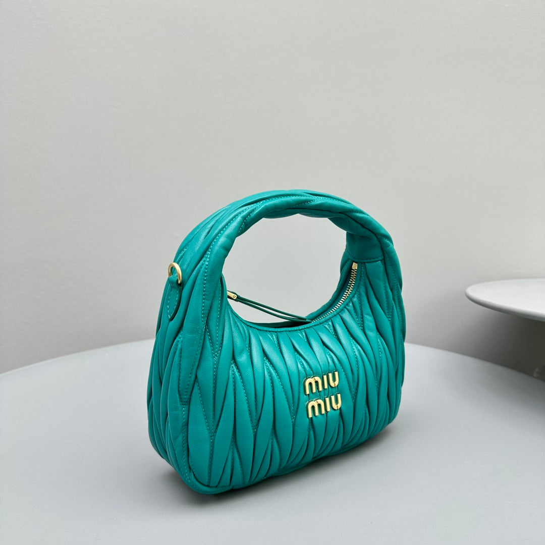 MIU MIU MINI HOBO 20 BAG IN TF BLUE SHEEPSKIN