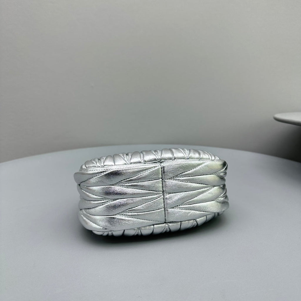 MIU MIU MINI HOBO 17 BAG IN SILVER SHEEPSKIN