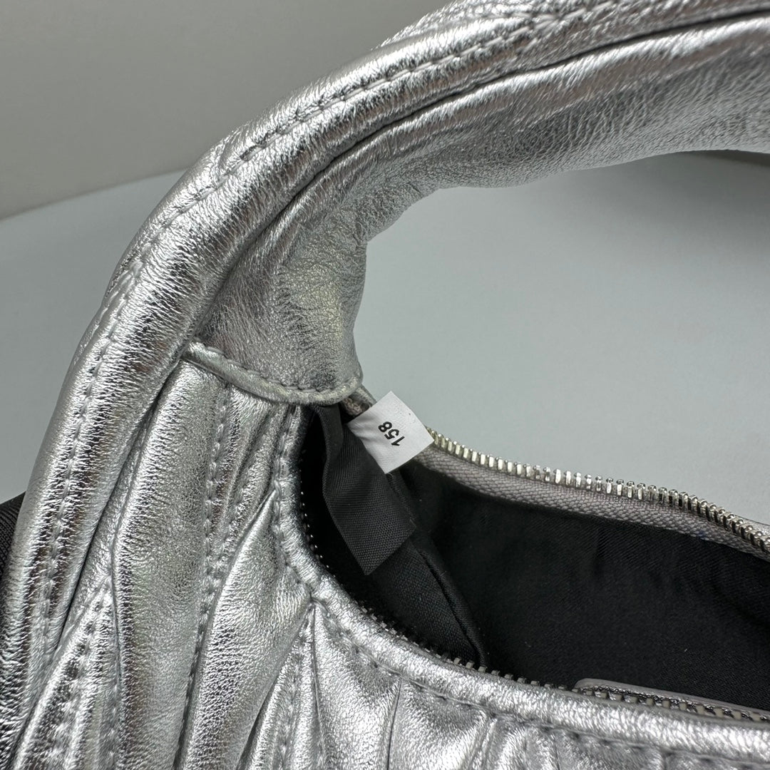 MIU MIU MINI HOBO 17 BAG IN SILVER SHEEPSKIN