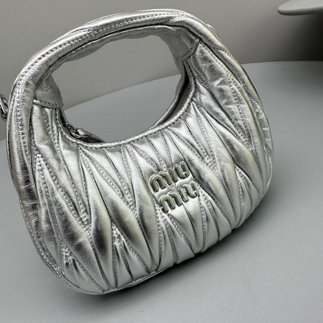 MIU MIU MINI HOBO 17 BAG IN SILVER SHEEPSKIN
