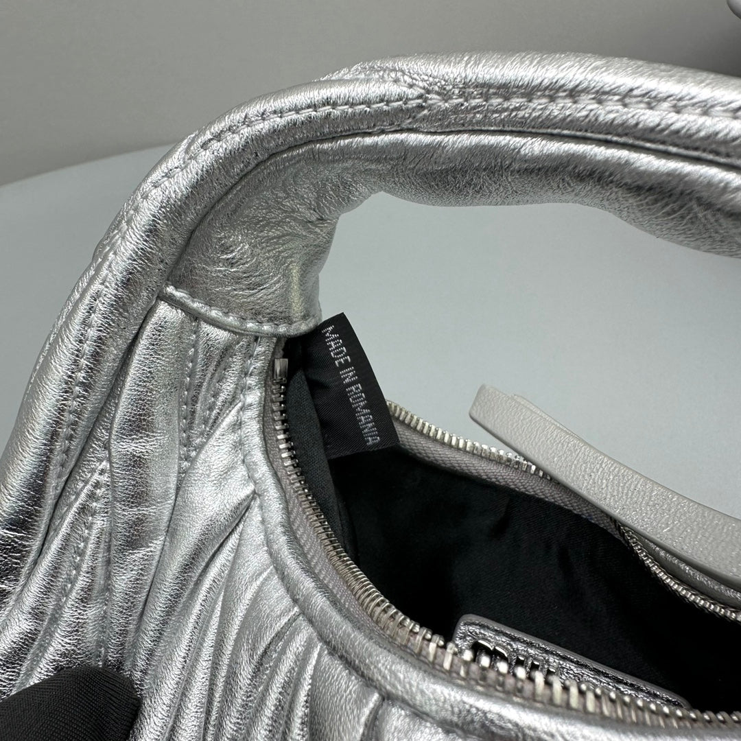 MIU MIU MINI HOBO 17 BAG IN SILVER SHEEPSKIN