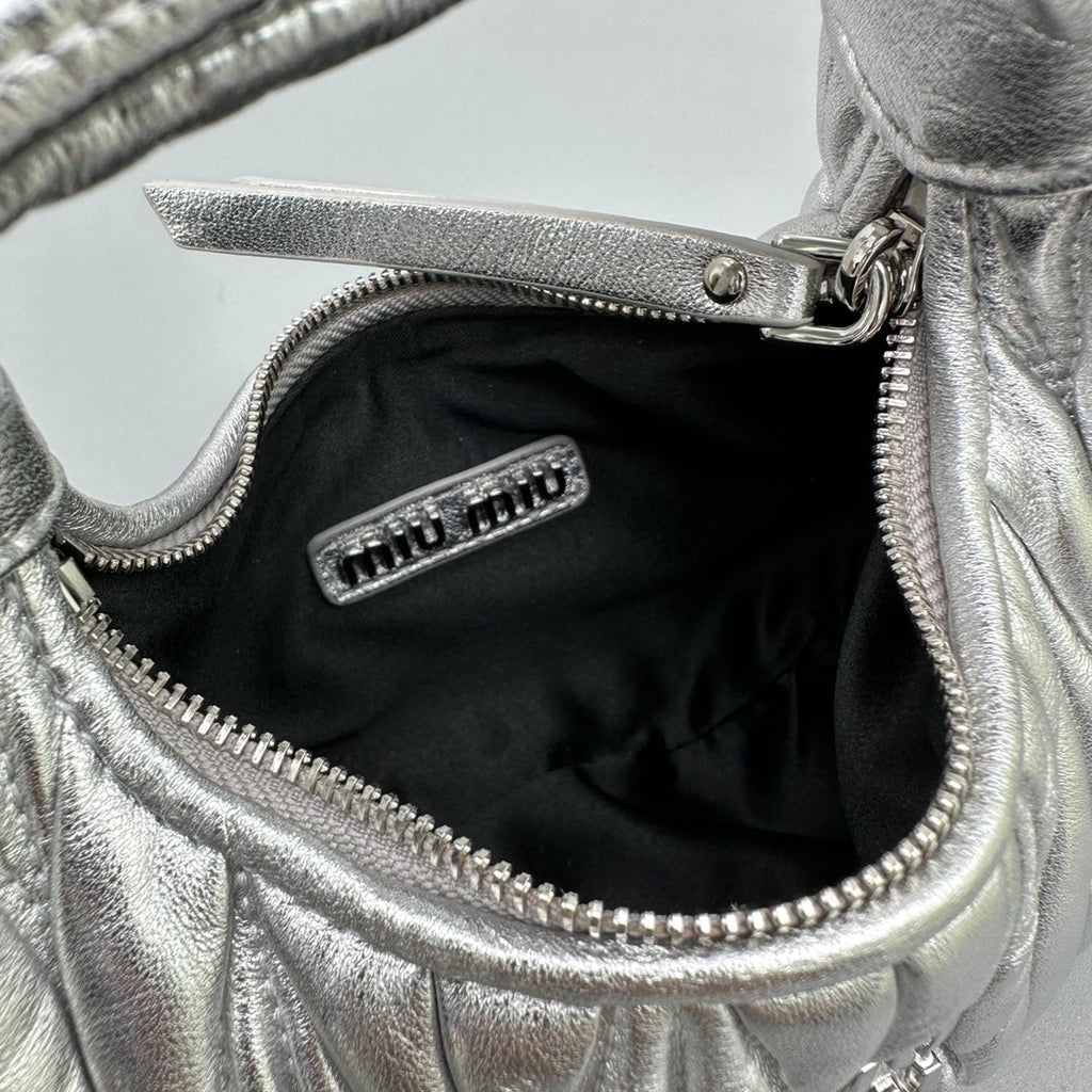 MIU MIU MINI HOBO 17 BAG IN SILVER SHEEPSKIN