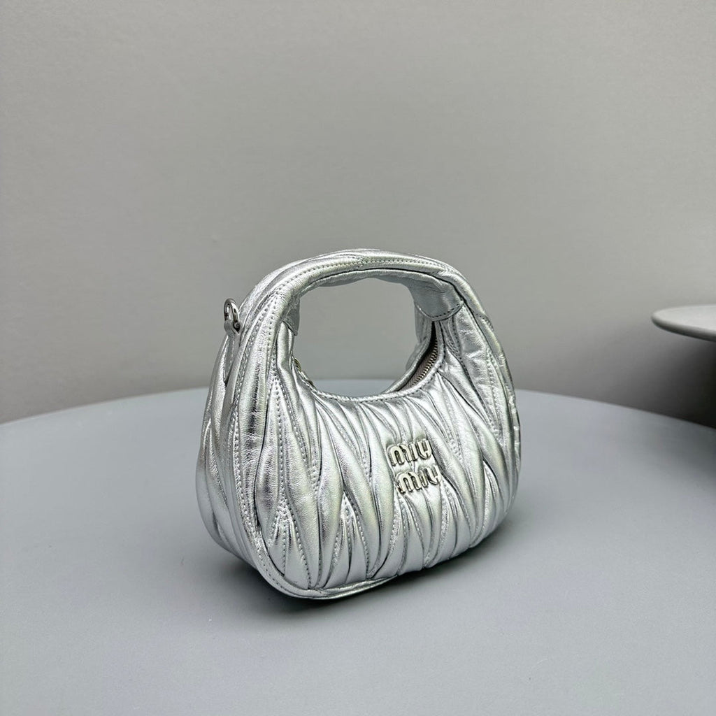 MIU MIU MINI HOBO 17 BAG IN SILVER SHEEPSKIN