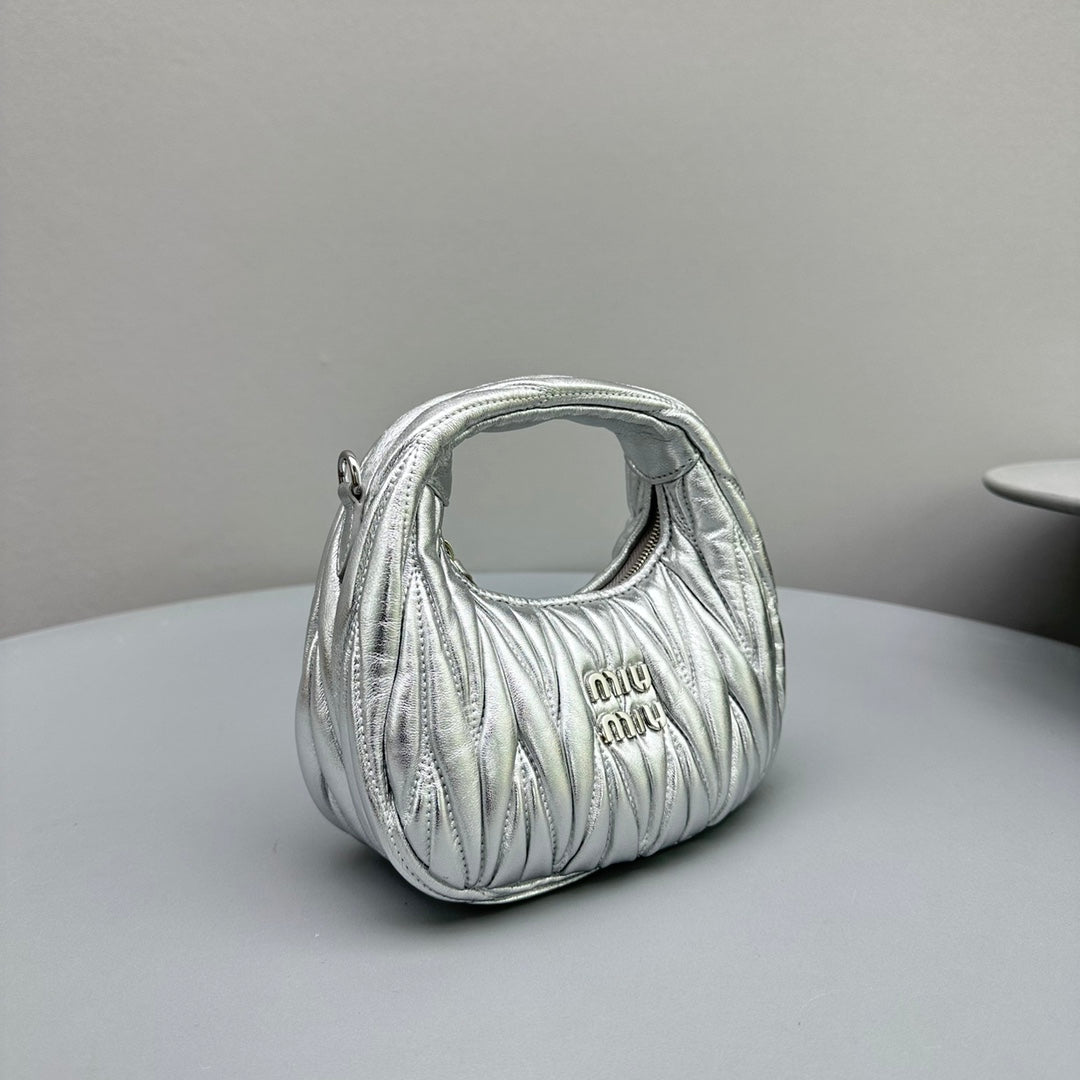 MIU MIU MINI HOBO 17 BAG IN SILVER SHEEPSKIN