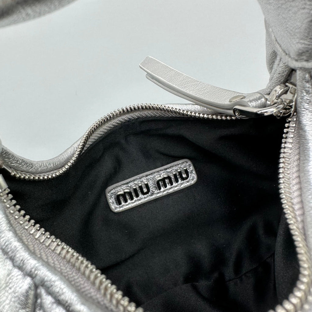 MIU MIU MINI HOBO 17 BAG IN SILVER SHEEPSKIN