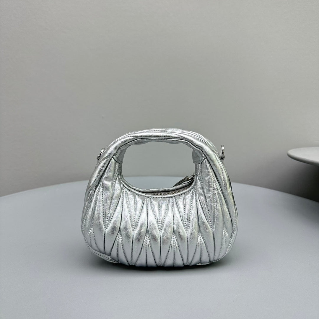 MIU MIU MINI HOBO 17 BAG IN SILVER SHEEPSKIN