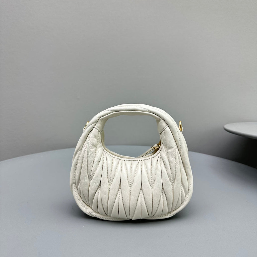MIU MIU MINI HOBO 17 BAG IN WHITE SHEEPSKIN