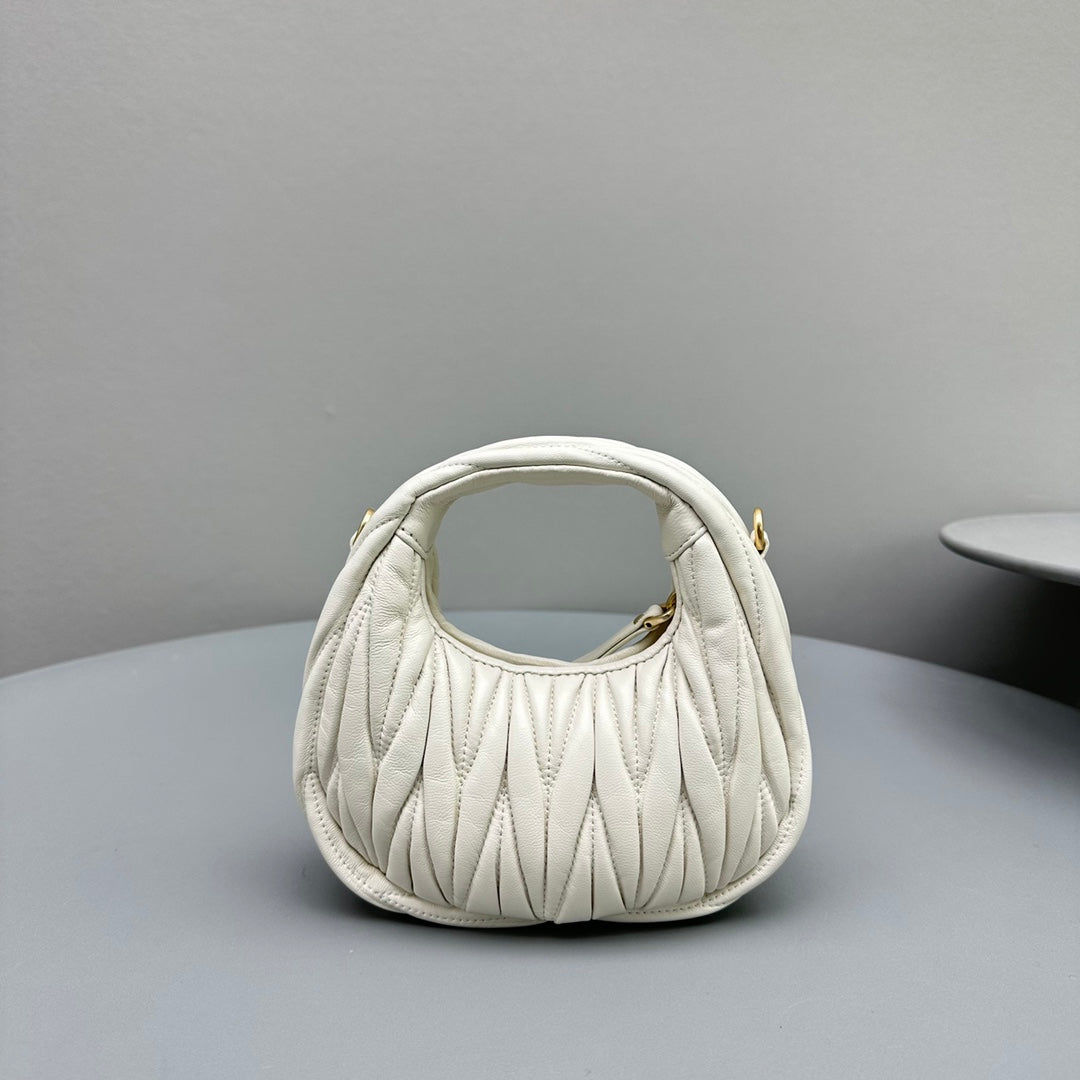 MIU MIU MINI HOBO 17 BAG IN WHITE SHEEPSKIN