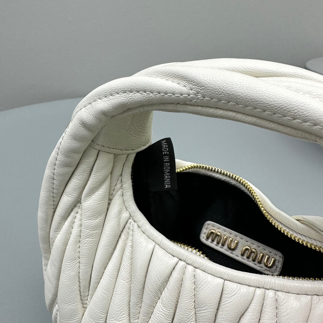 MIU MIU MINI HOBO 17 BAG IN WHITE SHEEPSKIN