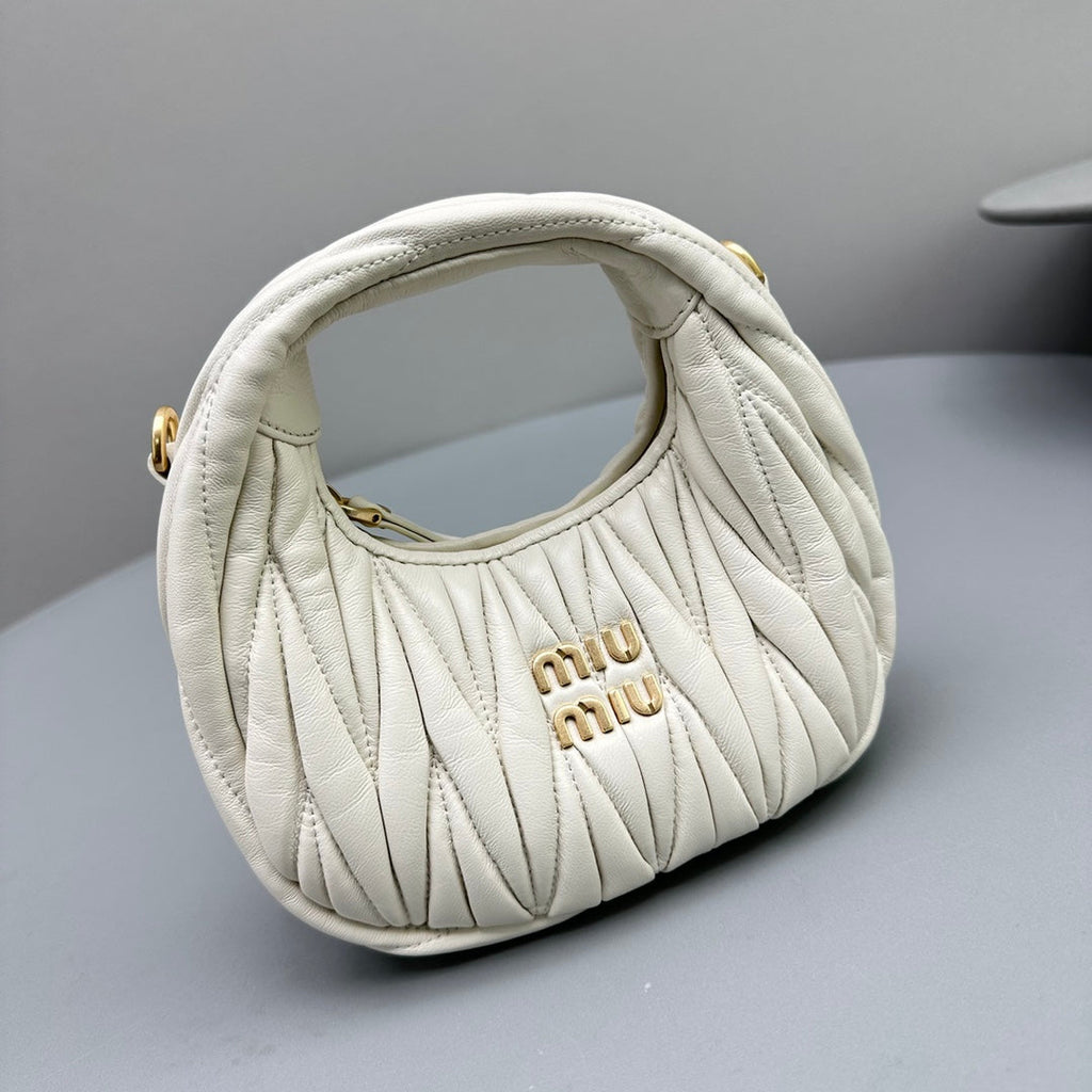 MIU MIU MINI HOBO 17 BAG IN WHITE SHEEPSKIN