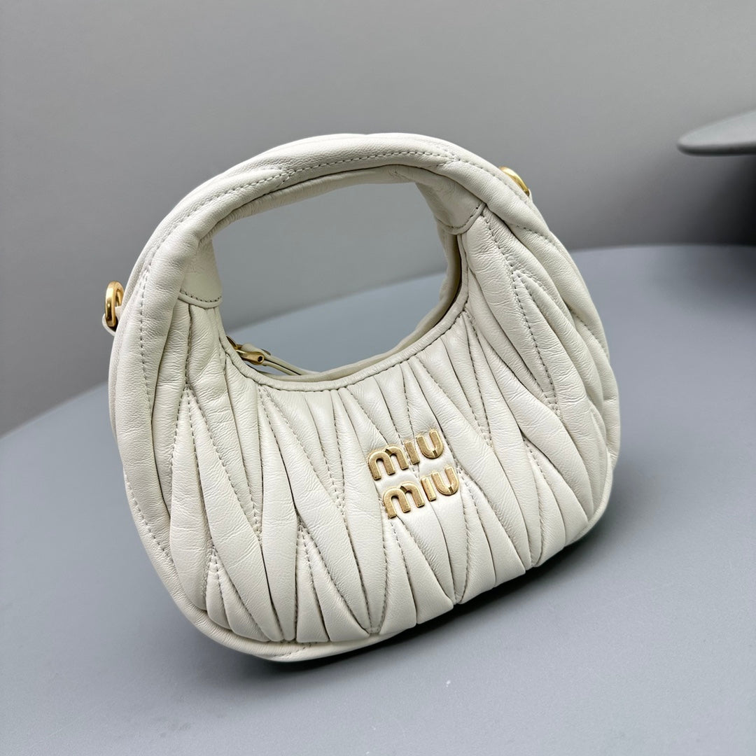 MIU MIU MINI HOBO 17 BAG IN WHITE SHEEPSKIN