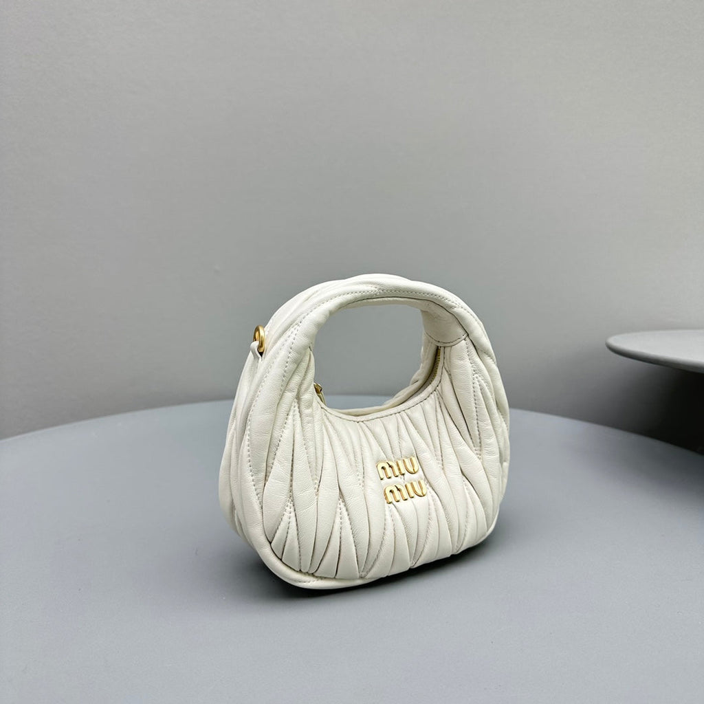 MIU MIU MINI HOBO 17 BAG IN WHITE SHEEPSKIN